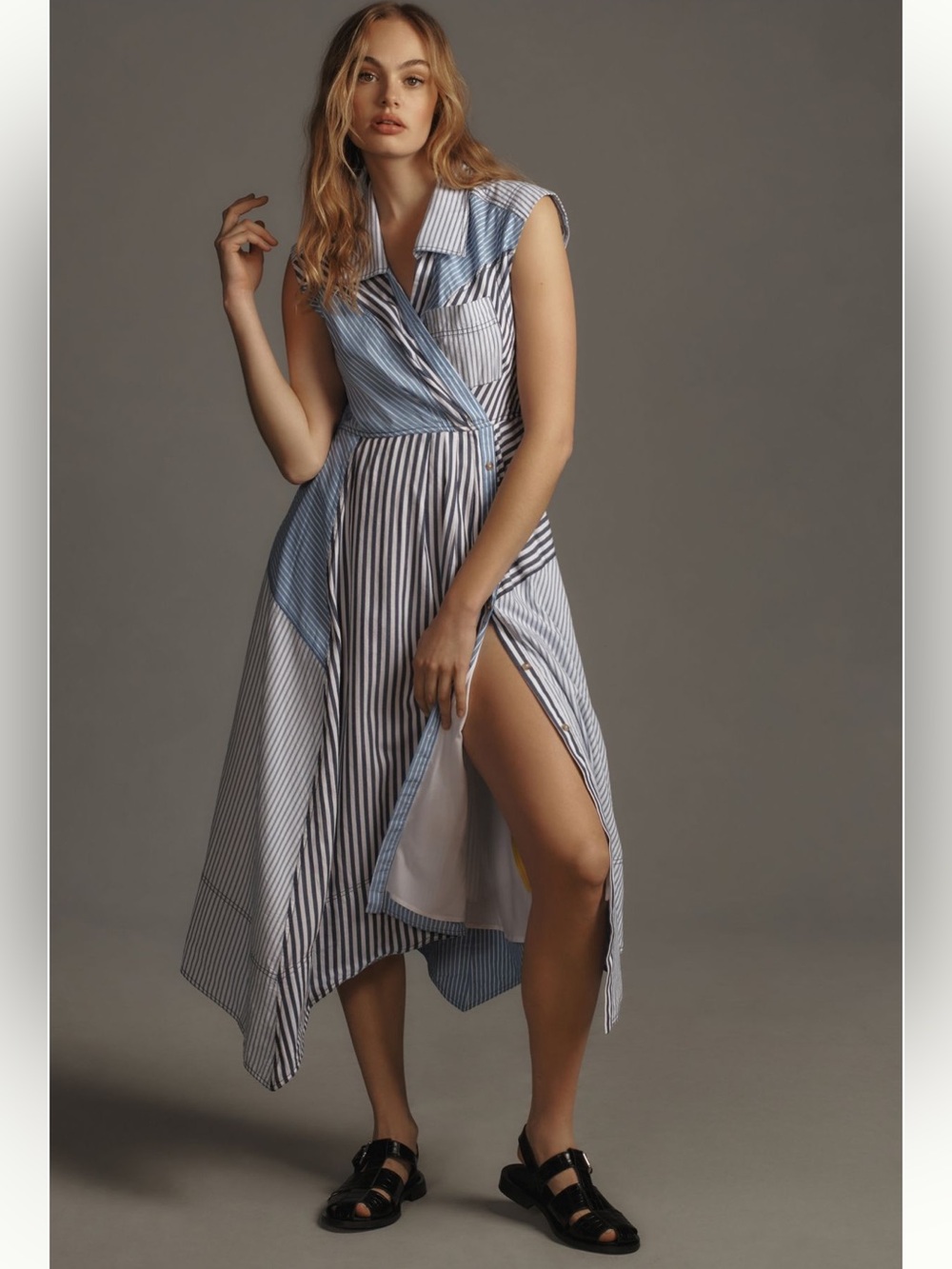 Anthropologie Pilcro Asymmetrical Button-Front Wrap Shirt Sleeveless Dress - Picture 1 of 11